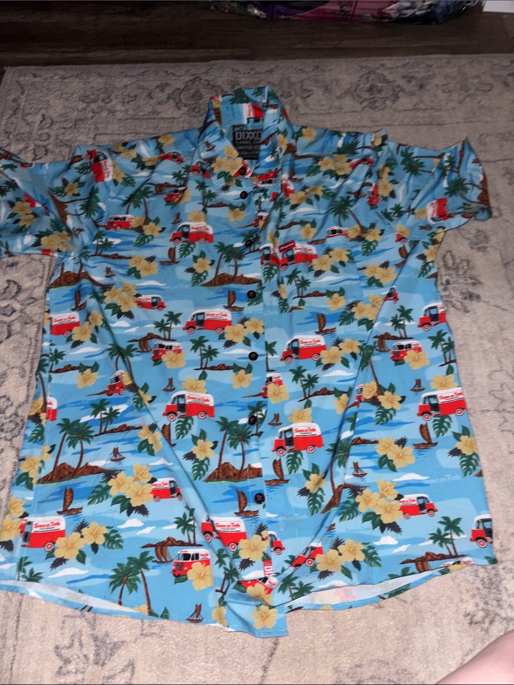 DIXXON Light Blue Tropical Camp Shirt with Yellow Hibiscus & Red Vans
